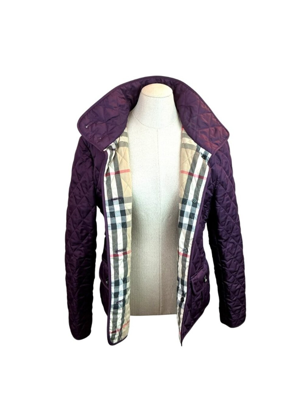 Burberry Womens Quilted Purple Jacket XLButton Closure Plaid-Lined Collar/Cuffs - Picture 9 of 16